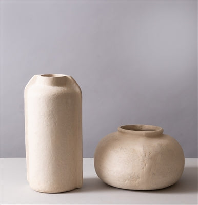 PAPER MACHE ROTUND POT - NATURAL WHITE