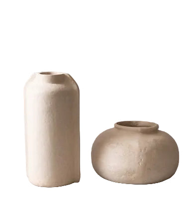PAPER MACHE ROTUND POT - NATURAL WHITE