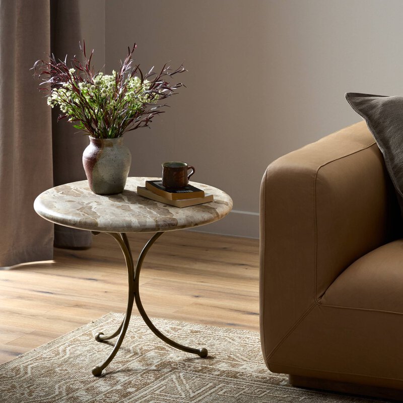 Sylas End Table-Fossil Marble w/ Hammered Aged Brass