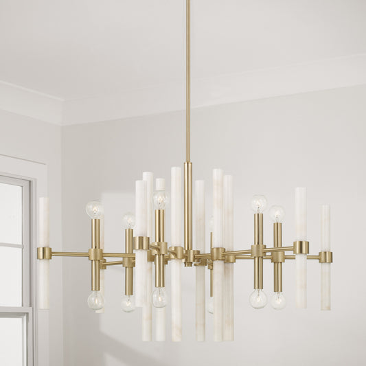 12 LIGHT MARBLE AND BRASS CHANDELIER