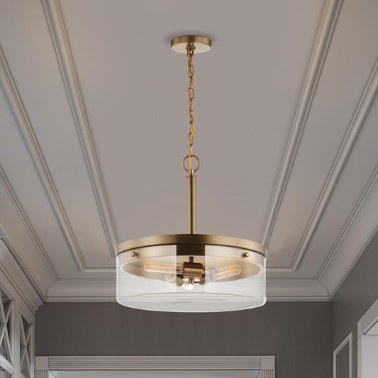3 Light Pendant in Burnished Brass with Clear Glass
