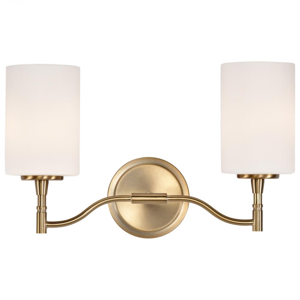 Liam; 2 Light Vanity; Burnished Brass; White Opal Glass