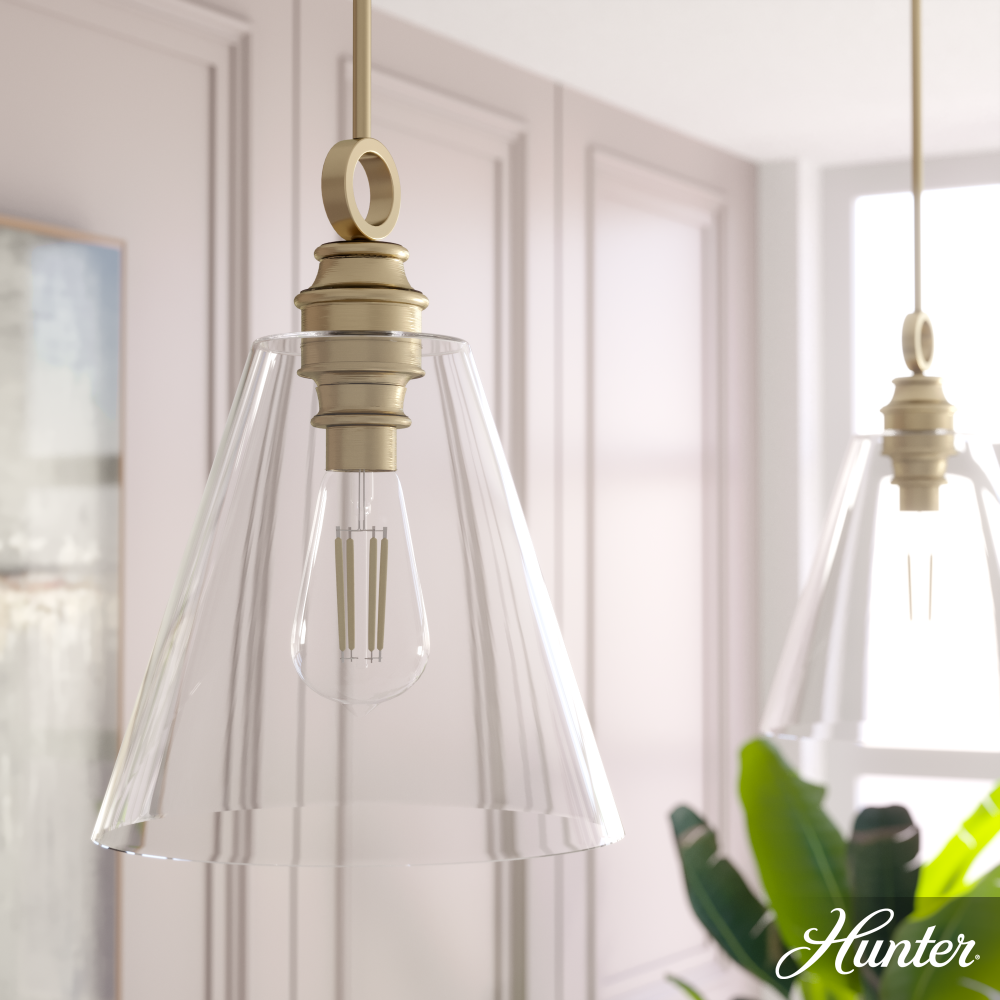 Hunter Klein Alturas Gold with Clear Glass 1 Light Pendant Ceiling Light Fixture