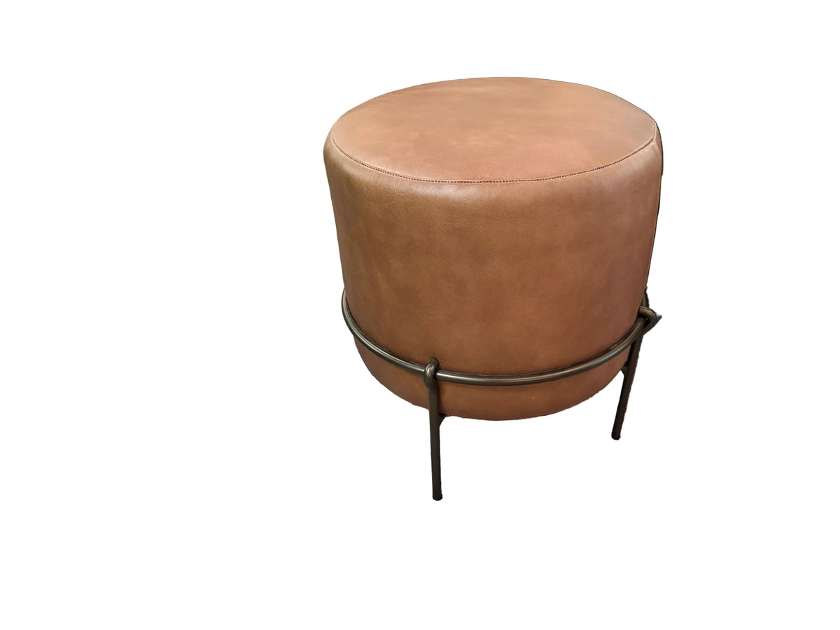 Green Leather Round Ottoman