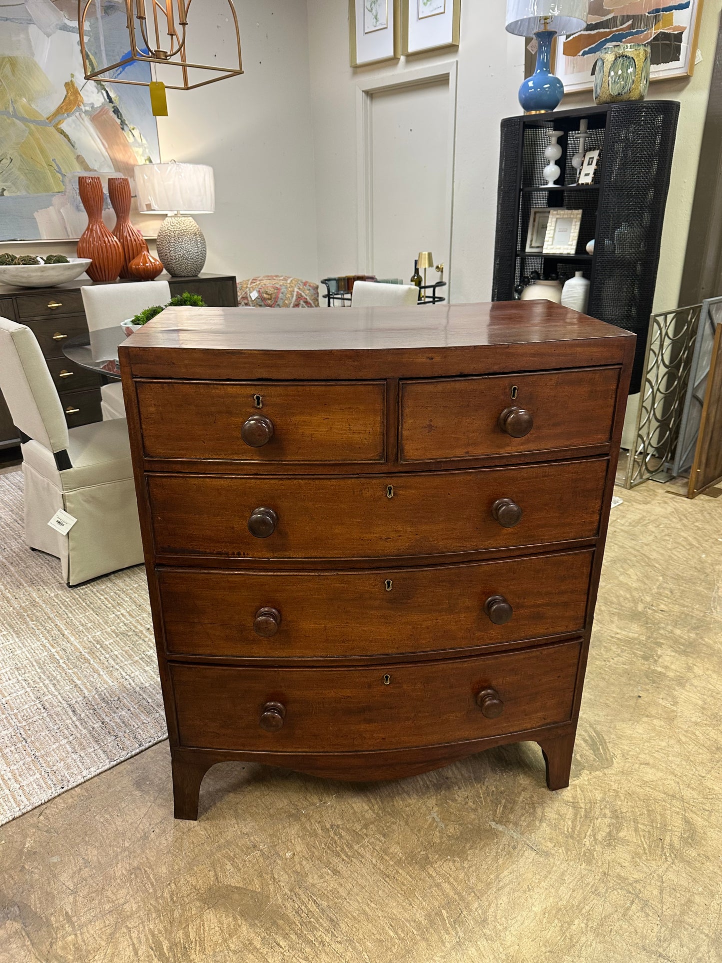 Antique Bow Front Chest-2 Over 3 Drawers