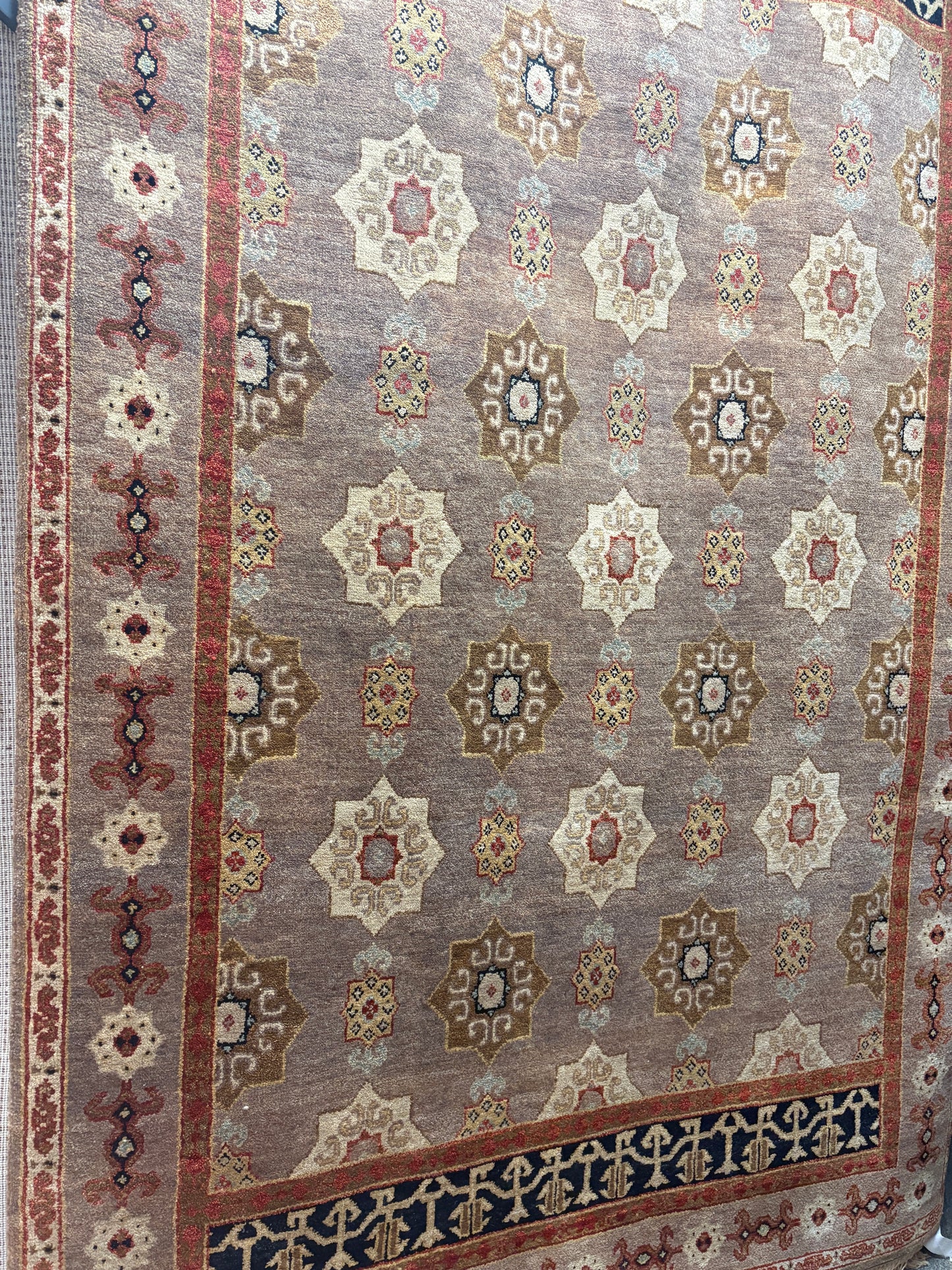 Medium Brown Hand Knotted Wool Pile / Wool Fringe