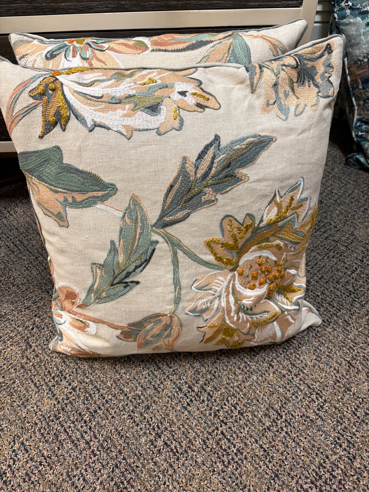 Coral and Sage Floral Pillow