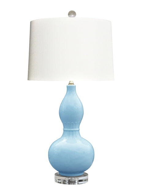 ICE BLUE PORCELAIN GOURD LAMP WITH CRYSTAL BASE