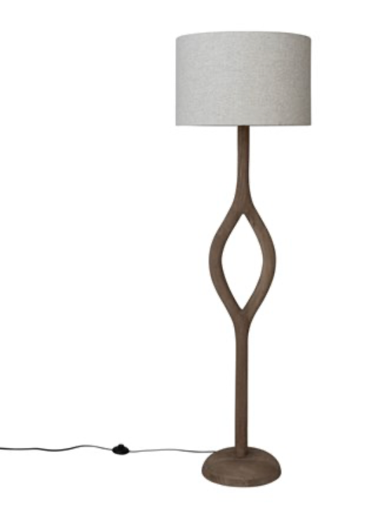Mango Wood Floor Lamp w/ Cotton Shade