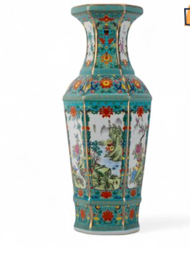 Green Painted Vase-Scene