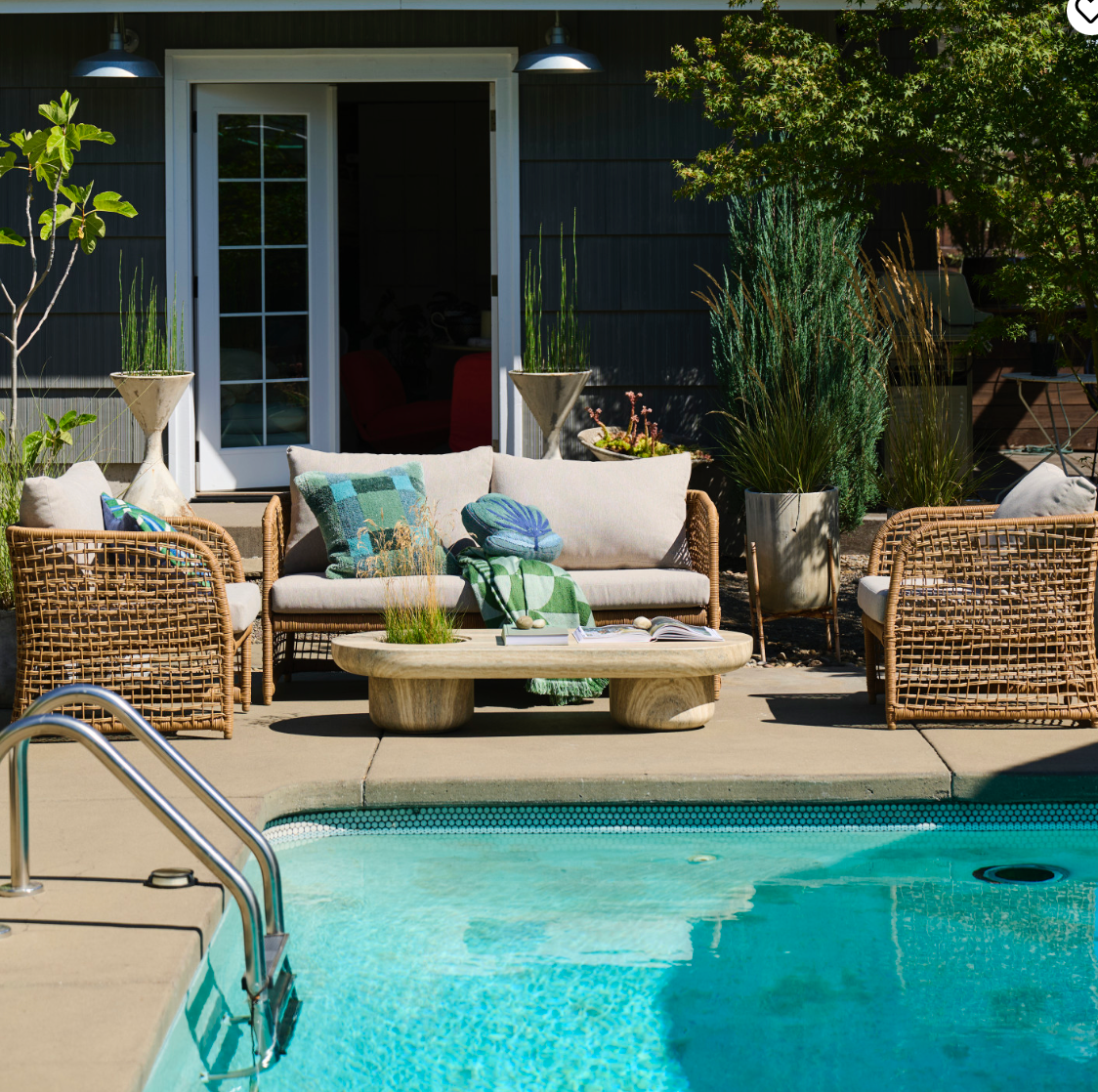Hand-Woven Wicker Indoor/Outdoor Sofa w/ Fabric Cushion