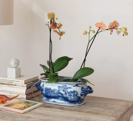 Oval Hand-Panited Stoneware Vintage Planter