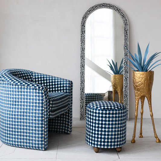 Burnout Velvet Upholstered Stool with Dot Pattern