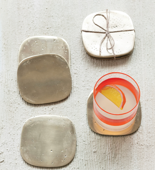 Pocked Aluminum Coasters, Gold Finish, Set of 4