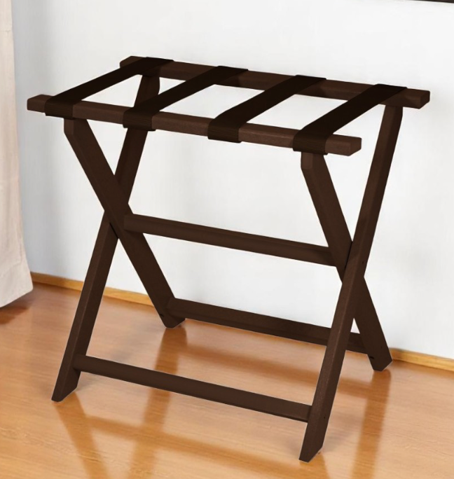 Folding Luggage Rack With Dark Tan Straps