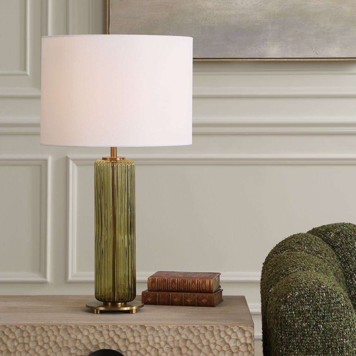 Olive Green Glass Lamp