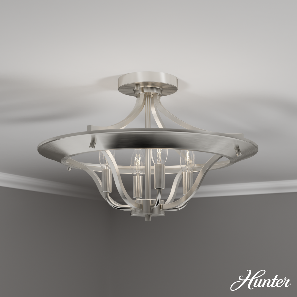 Hunter Perch Point Brushed Nickel 4 Light Medium Flush Mount Ceiling Light Fixture