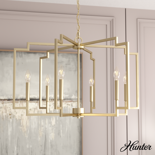 Hunter Zoanne Alturas Gold 6 Light Large Chandelier Ceiling Light Fixture