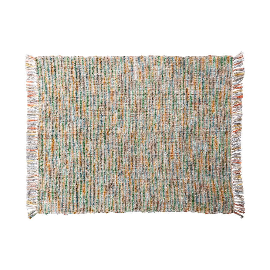 Woven Blend Boucle Throw w/ Fringe-multi color