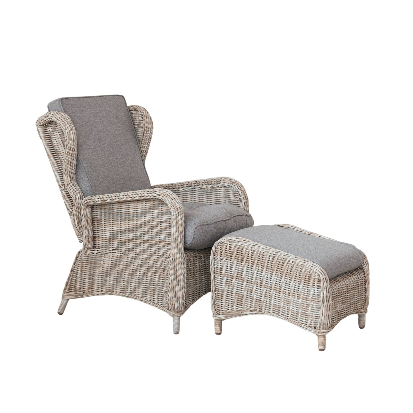 Hand-Woven Wicker Reclining Indoor/Outdoor Chair w/ Ottoman