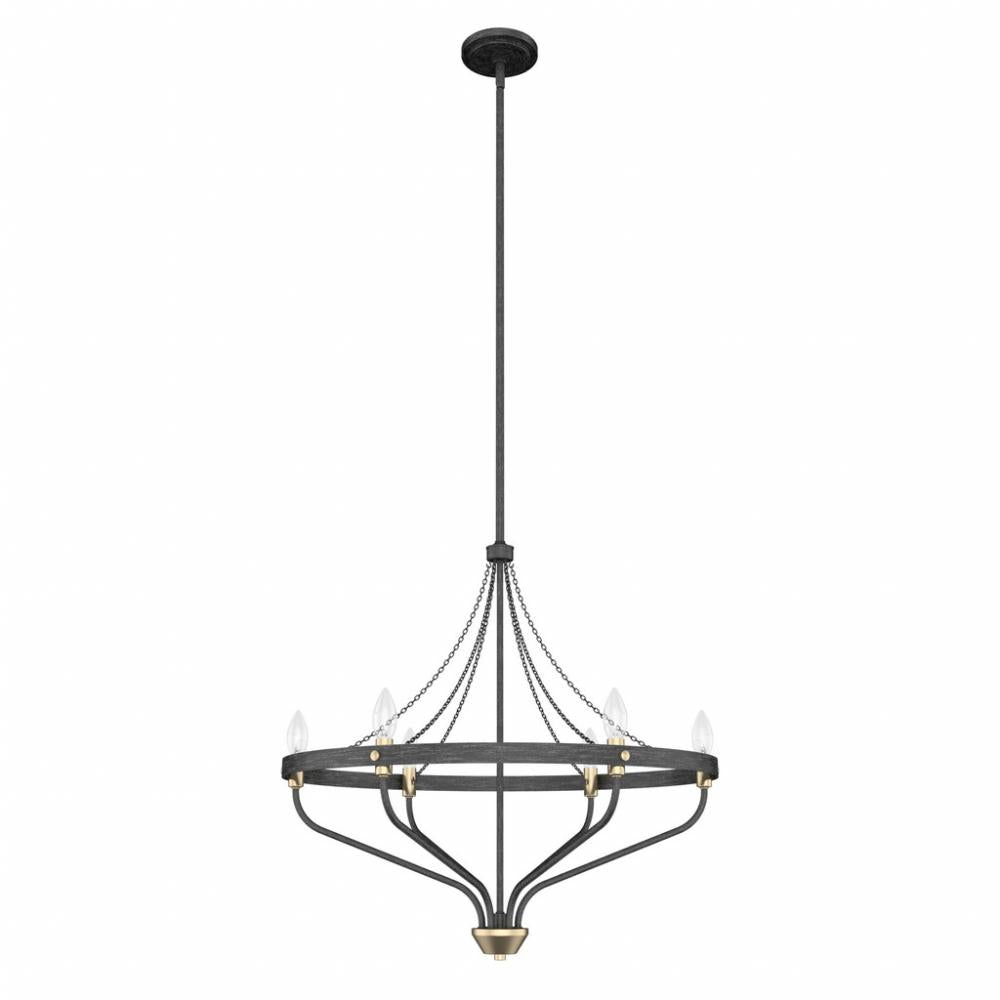 Hunter Merlin Rustic Iron and Alturas Gold 6 Light Medium Chandelier Ceiling Light Fixture