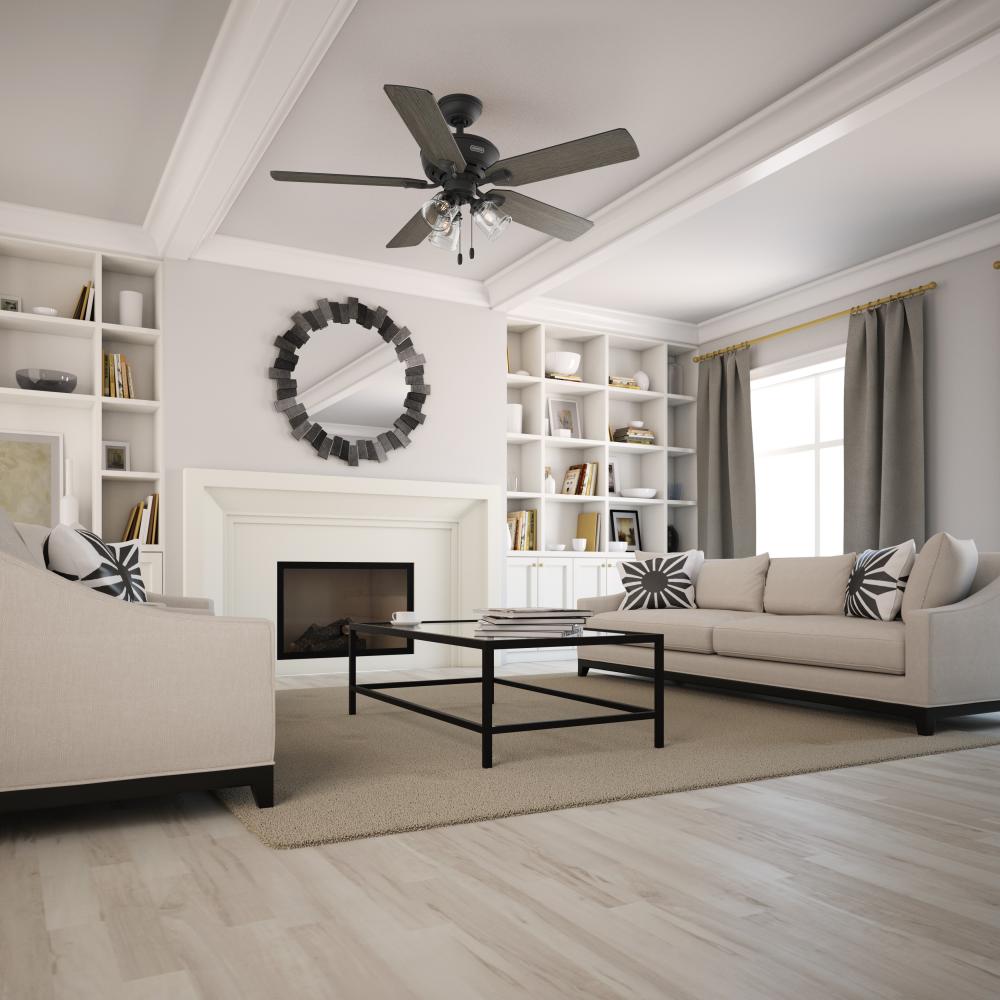 Hunter 52 inch Rosner Matte Black Ceiling Fan with LED Light Kit and Pull Chain