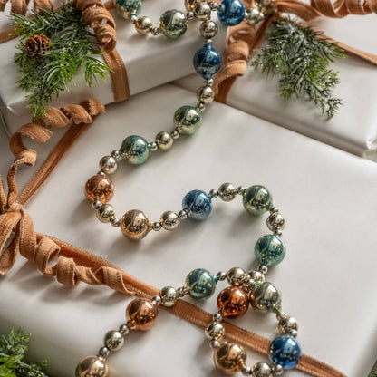 6' BLUE, BRONZE & SILVER BEADED GARLAND
