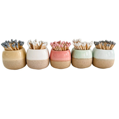 Ceramic Match Holders - With Matches - 5 Colors