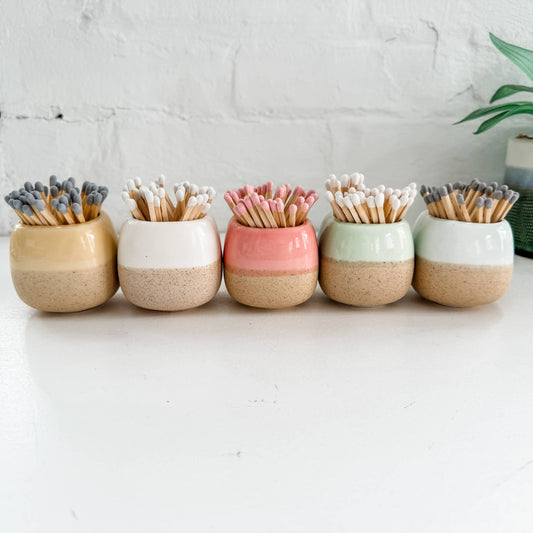 Ceramic Match Holders - With Matches - 5 Colors