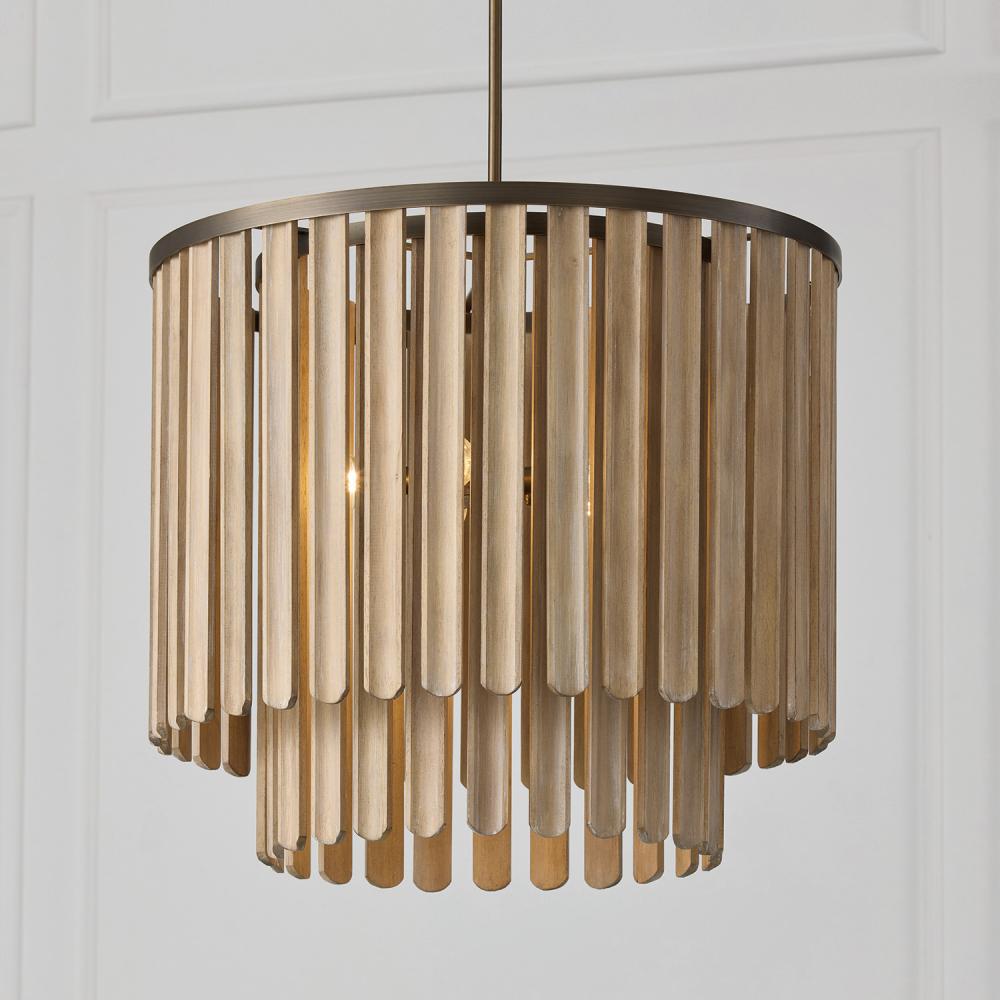 5 LIGHT WOODEN PENDANT