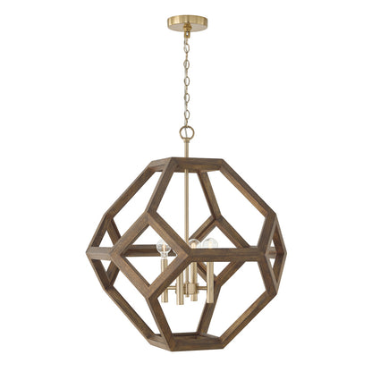 4 LIGHT WOODEN PENDANT