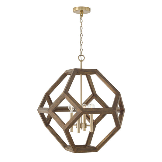 4 LIGHT WOODEN PENDANT