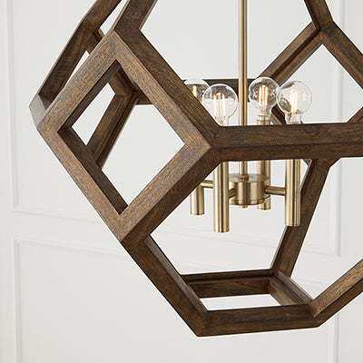 4 LIGHT WOODEN PENDANT