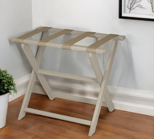 Folding Luggage Rack With Dark Tan Straps