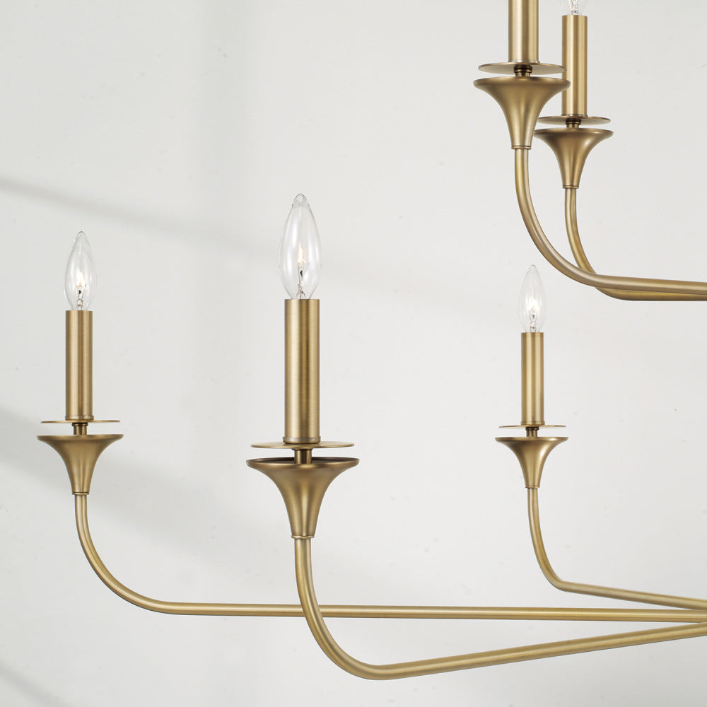 10 LIGHT 2 TIER CHANDELIER IN AGED BRASS