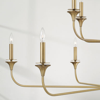 10 LIGHT 2 TIER CHANDELIER IN AGED BRASS