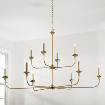 10 LIGHT 2 TIER CHANDELIER IN AGED BRASS