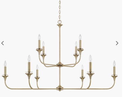 10 LIGHT 2 TIER CHANDELIER IN AGED BRASS