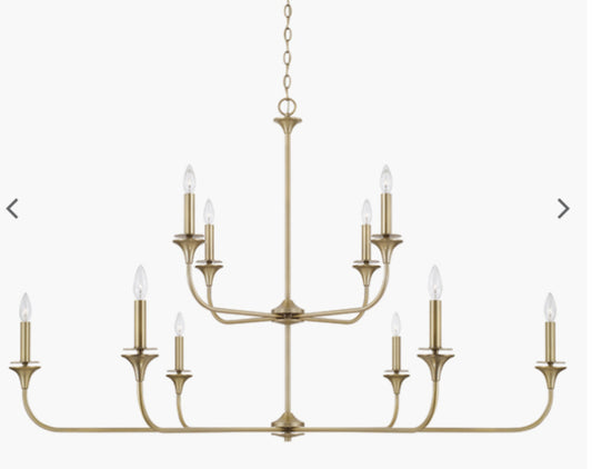 10 LIGHT 2 TIER CHANDELIER IN AGED BRASS