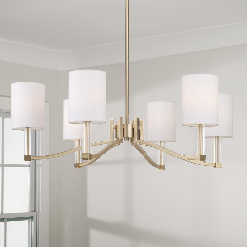 6 LIGHT CHANDELIER MATTE BRASS AND ACRYLIC