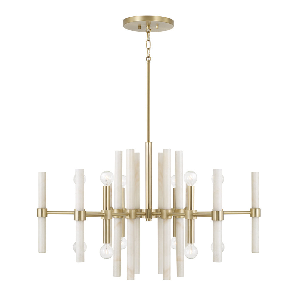 12 LIGHT MARBLE AND BRASS CHANDELIER