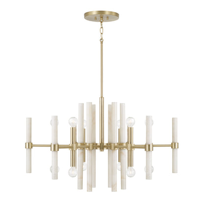 12 LIGHT MARBLE AND BRASS CHANDELIER