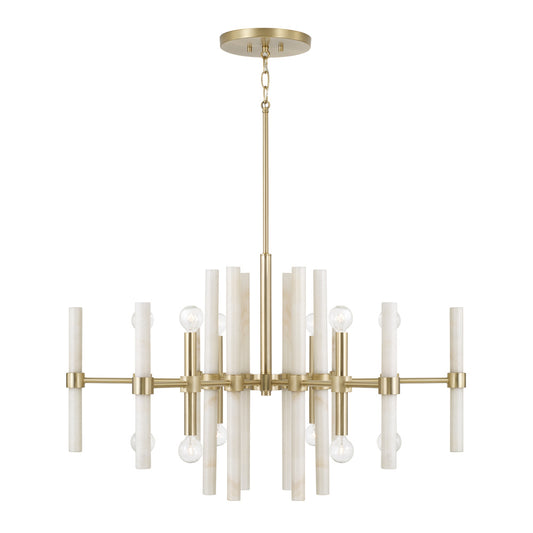 12 LIGHT MARBLE AND BRASS CHANDELIER