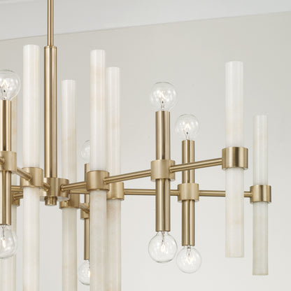 12 LIGHT MARBLE AND BRASS CHANDELIER
