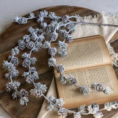 42" DRAPING SNOWY LARCH & PINECONE SPRAY