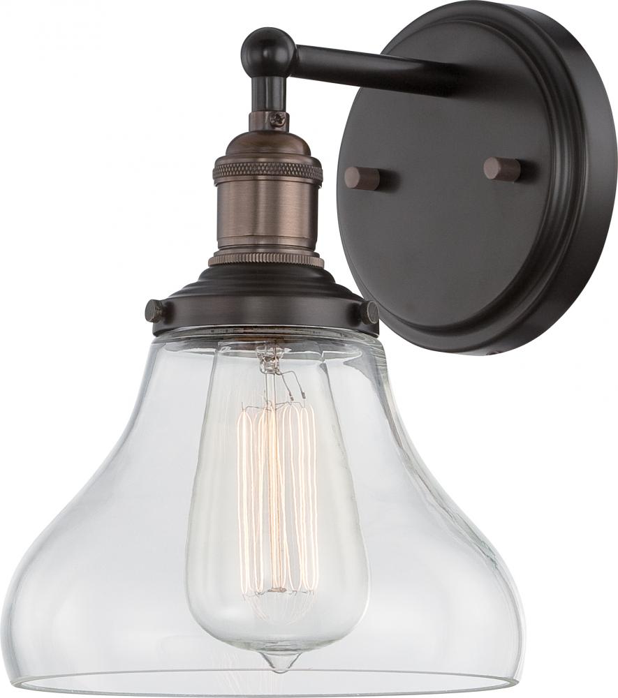Vintage; 1 Light; Sconce with Clear Glass; Vintage Lamp Included; Rustic Bronze Finish