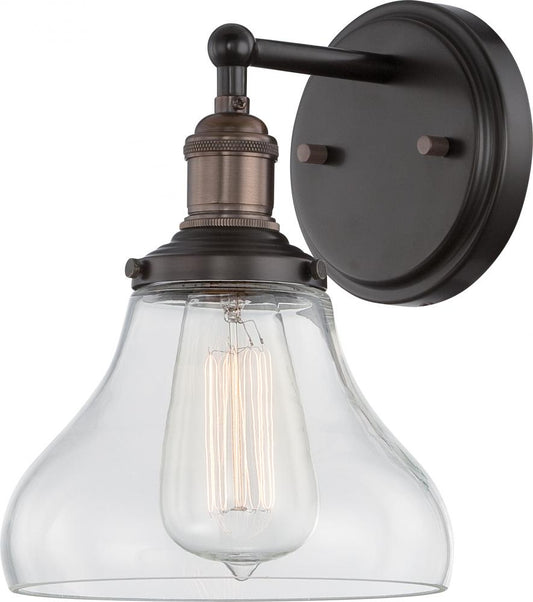 Vintage; 1 Light; Sconce with Clear Glass; Vintage Lamp Included; Rustic Bronze Finish