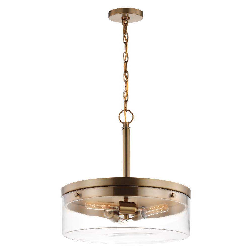 3 Light Pendant in Burnished Brass with Clear Glass