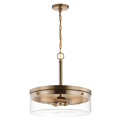 3 Light Pendant in Burnished Brass with Clear Glass