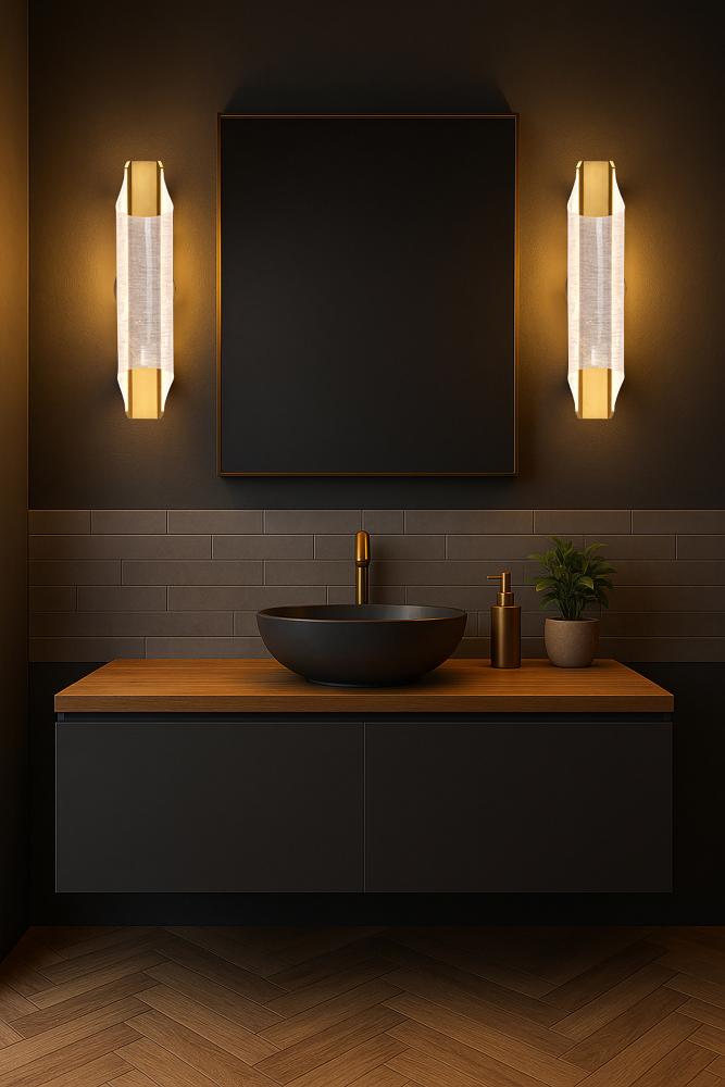 Idris; LED 3 Light Wall Sconce; Vintage Brass Finish; Light Guide Panels